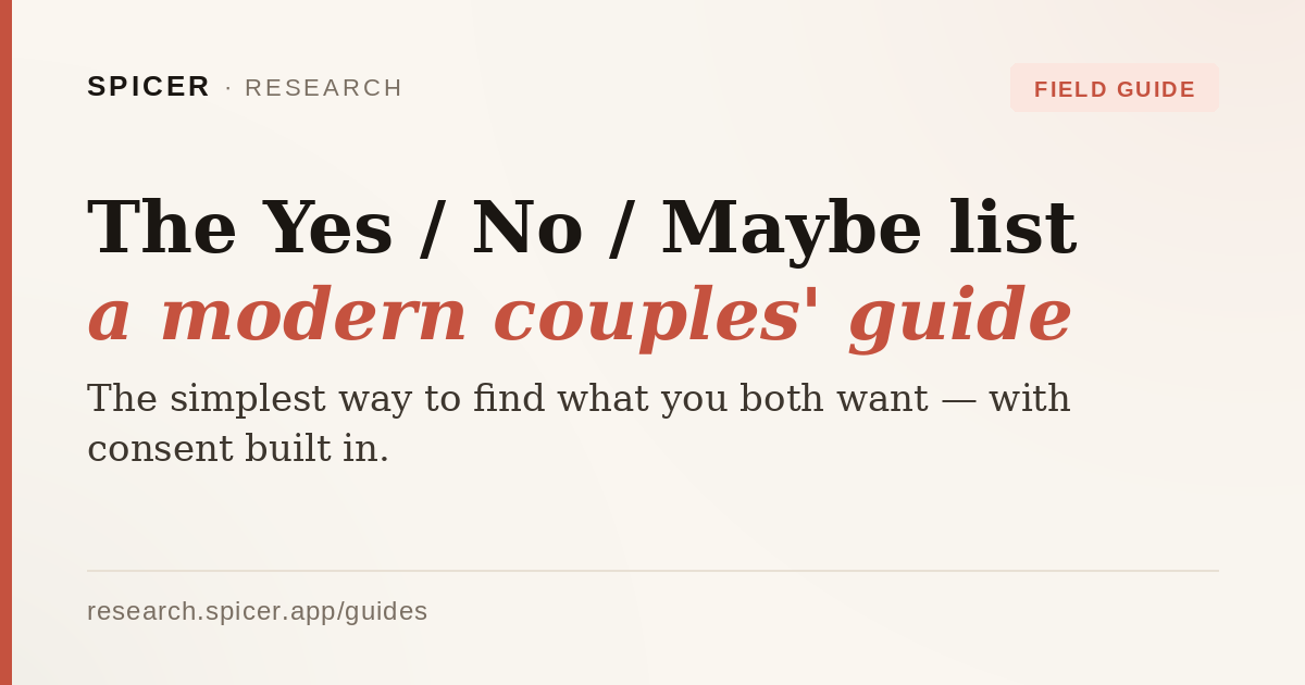 Yes List The Yes/No/Maybe List: A Couples' Guide | Spicer